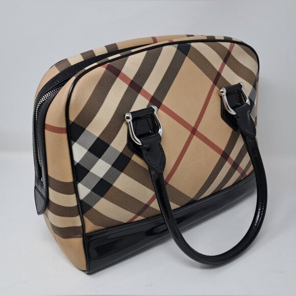 Burberry Tote Handle Bag Handbag Satchel Vintage Y2K Nova Check 13" x 10.5' - Picture 4 of 15